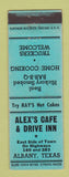 Matchbook Cover - Alex's Cafe Drive Inn Albany TX BBQ