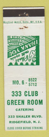 Matchbook Cover - 333 Club Green Room Ridgefield NJ