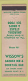 Matchbook Cover - Wissow's Garden Inn Cocktail Bar Somers Point NJ