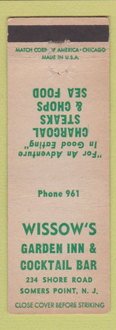 Matchbook Cover - Wissow's Garden Inn Cocktail Bar Somers Point NJ