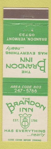 Matchbook Cover - Brandon Inn Brandon VT