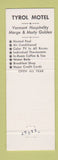 Matchbook Cover - Tyrol Motel Killington VT