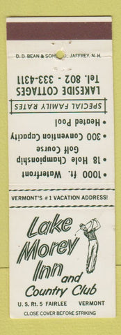 Matchbook Cover - Lake Morey Inn Country Club Fairlee VT DD Bean