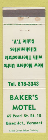 Matchbook Cover - Baker's Motel Essex Junction VT WEAR