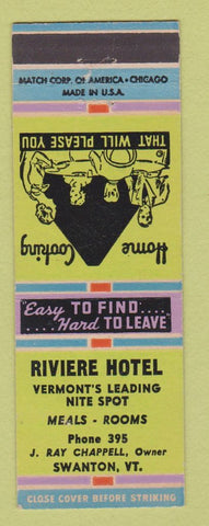 Matchbook Cover - Riviere Hotel Swanton VT