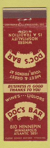 Matchbook Cover - Doc's Bar Minneapolis MN WEAR