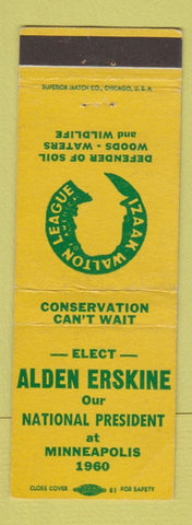 Matchbook Cover - Izaak Walton League Alden Erskine Minneapolis MN 1960 WEAR