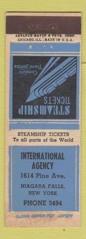 Matchbook Cover International Agency Steamship Tickets Niagara Falls NY ADVANCE