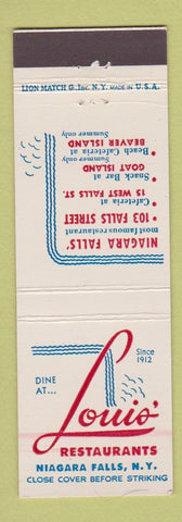 Matchbook Cover - Louis' Restaurants Niagara Falls NY