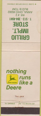 Matchbook Cover - John Deere tractors Anna OH WEAR