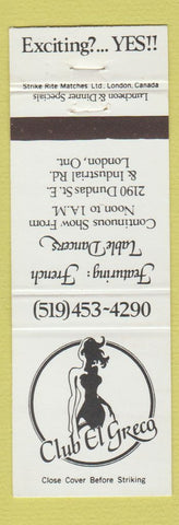 Matchbook Cover - Club El Greco Strip Club London ON girlie
