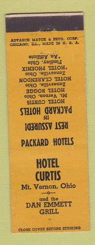 Matchbook Cover - Hotel Curtis Mount Vernon OH ADVANCE
