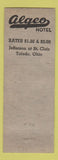 Matchbook Cover - Algeo Hotel Toledo OH ADVANCE