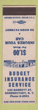 Matchbook Cover - Budget Insurance Service Schenectady NY