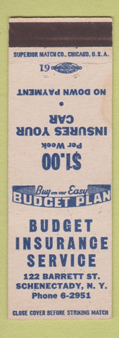 Matchbook Cover - Budget Insurance Service Schenectady NY