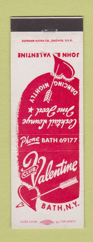 Matchbook Cover - Club Valentine Bath NY