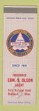 Matchbook Cover - Edward Olson Insurance Starbuck MN