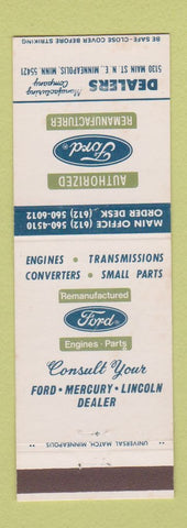 Matchbook Cover - Ford Remanufacturer Minneapolis MN