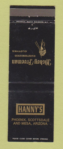 Matchbook Cover Hanny's Hickey Freeman Men's Clothes Phoenix Scottsdale Mesa AZ