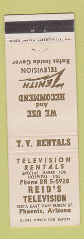 Matchbook Cover - Reid's TV Phoenix AZ Zenith