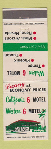 Matchbook Cover - California 6 Motel Western 6 Mesa Phoenix Tucson AZ WEAR