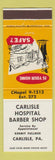 Matchbook Cover - Carlisle Hospital Barber Shop PA