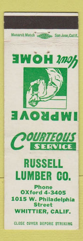 Matchbook Cover - Russell Lumber Whittier CA