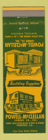 Matchbook Cover - Powell McClellan Lumber Norfolk VA