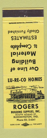 Matchbook Cover - Rogers Building Suply Lumber Bloomington IN