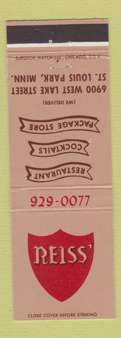 Matchbook Cover - Reiss' Restaurant St Louis Park MN