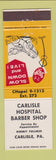 Matchbook Cover - Carlisle Hospital Barber Shop PA