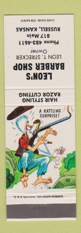 Matchbook Cover - Leon's Barber Shop Russell KS hillbilly