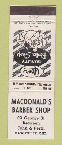 Matchbook Cover - Macdonald's Barber Shop Brockville ON