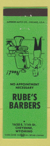 Matchbook Cover - Rube's Barber Shop Cheyenne WY GREEN