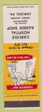 Matchbook Cover - Carlisle Hospital Barber Shop PA