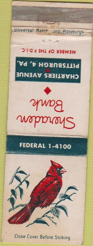 Matchbook Cover - Sheraden Bank Pittsburgh PA cardinal WORN