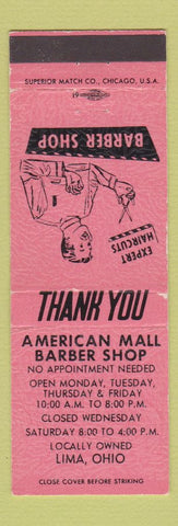 Matchbook Cover - American Mall Barber Shop Lima OH