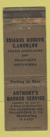 Matchbook Cover - Anthony's Barber Service Philadelphia PA WEAR