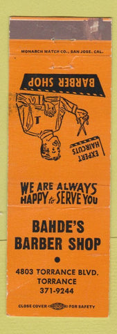 Matchbook Cover - Bahde's Barber Shop Torrance CA