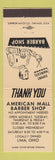 Matchbook Cover - American Mall Barber Shop Lima OH PEACH
