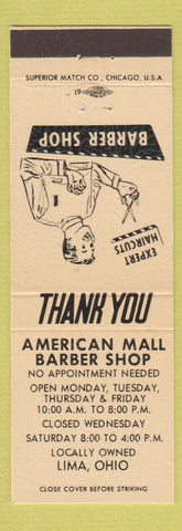 Matchbook Cover - American Mall Barber Shop Lima OH PEACH