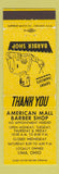 Matchbook Cover - American Mall Barber Shop Lima OH YELLOW