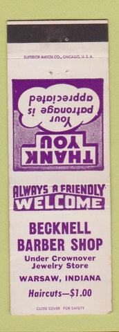 Matchbook Cover - Becknell Barber Shop Warsaw IN WEAR
