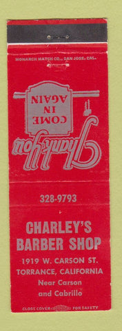 Matchbook Cover - Charley's Barber Shop Torrance CA