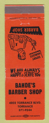 Matchbook Cover - Bahde's Barber Shop Torrance CA