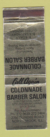 Matchbook Cover - Colonnade Barber Shop Northbrook IL WORN