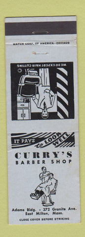 Matchbook Cover - Curry's Barber Shop East Milton MA BLUE