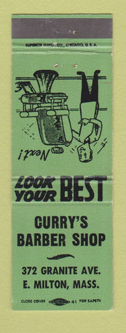 Matchbook Cover - Curry's Barber Shop East Milton MA GREEN