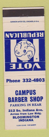 Matchbook Cover - Campus Barber Shop Bloomington IN Republican