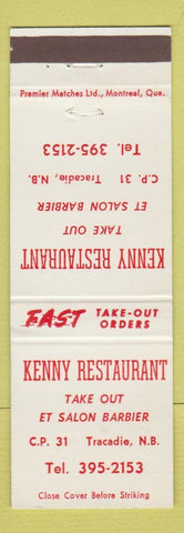Matchbook Cover - Kenny Restaurant Tracadie NB